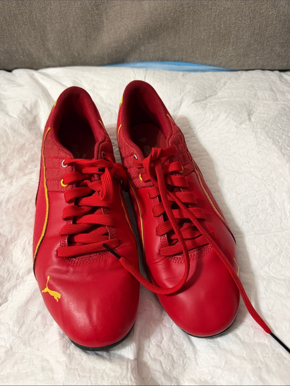 Puma Ferrari Red Sneakers with Yellow Accents